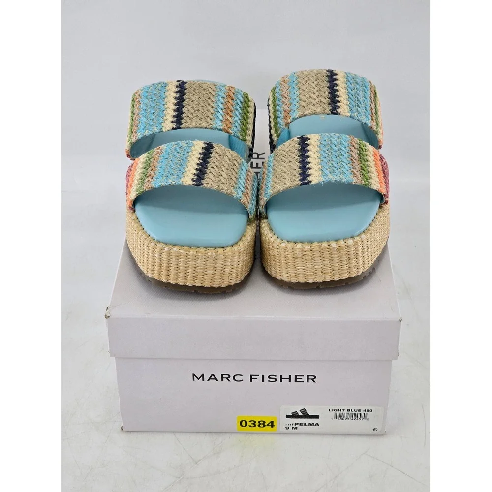 Marc Fisher Pelma Platform Sandals Womens 9M Light Blue Espadrille -NEW